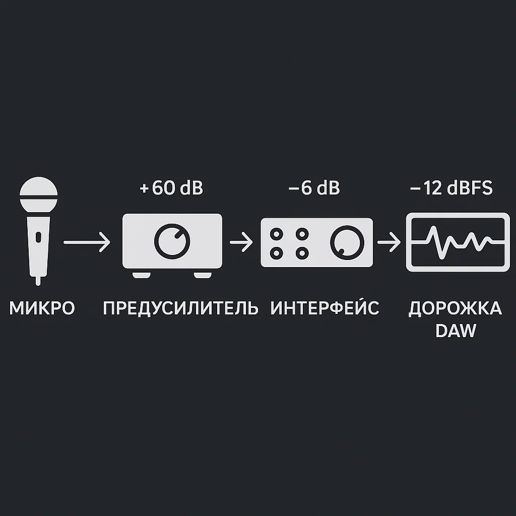 Схема установки уровней сигнала при записи ASMR